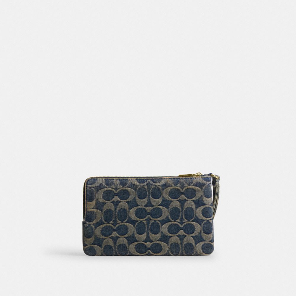 Double Zip Wristlet In Signature Regenerative Cotton Denim