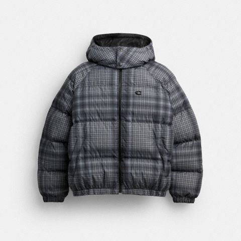 Мужская куртка Coach Printed Plaid Puffer, цвет: Чёрный