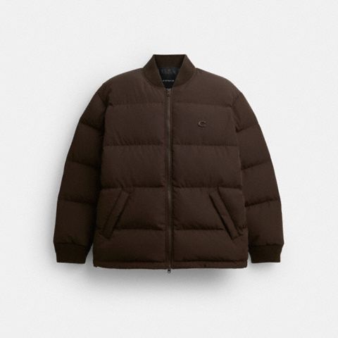 Мужская куртка Coach Mid Length Puffer Jacket With Rib, цвет: Коричневый