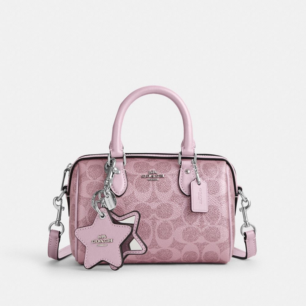 COACH®,Boxed Mini Rowan Crossbody Bag And Mirror Bag Charm Set In Signature Canvas,,Front View