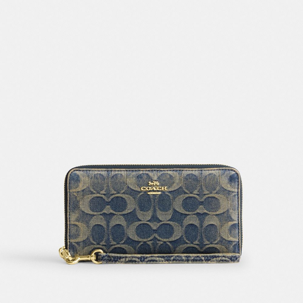 COACH®,Long Zip Around Wallet In Signature Regenerative Cotton Denim,,Front View