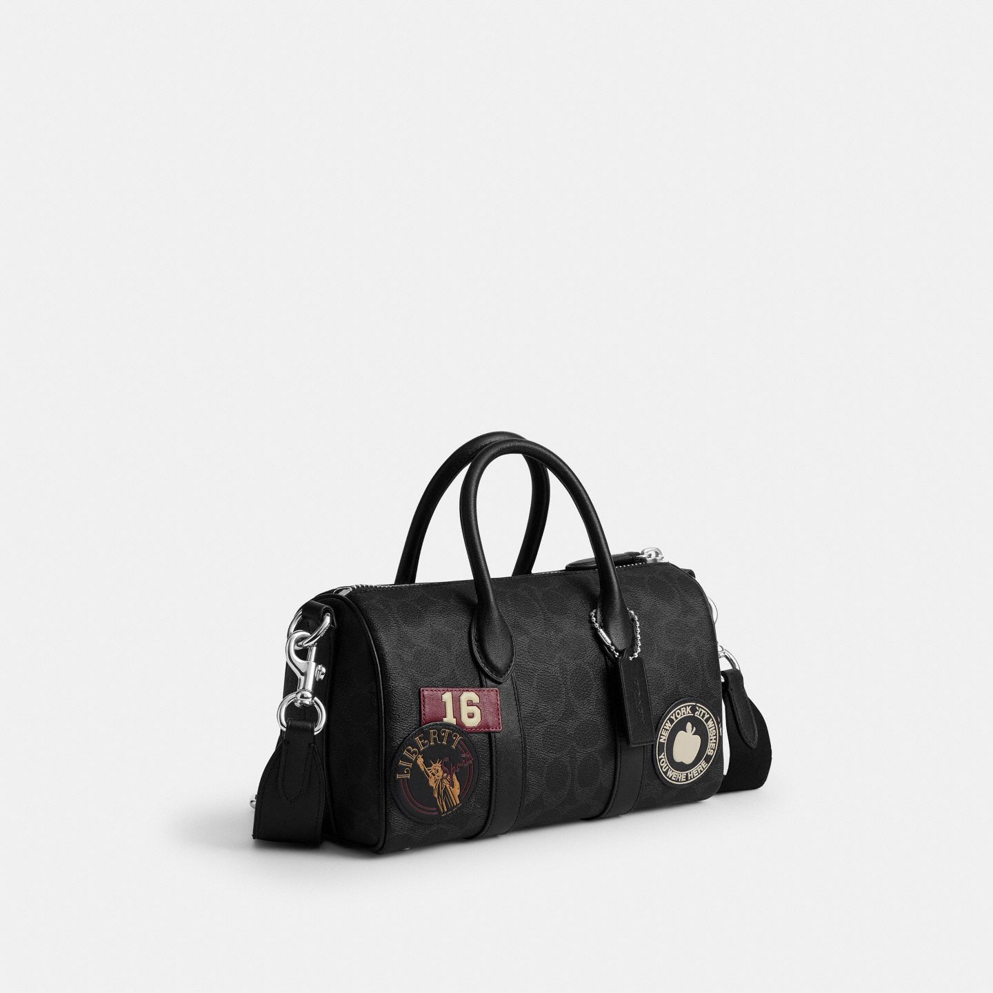 Мужская сумка Coach Compass Bag 25 With Stickers In Signature UpcraftedLeather, цвет: Чёрный — фото 2