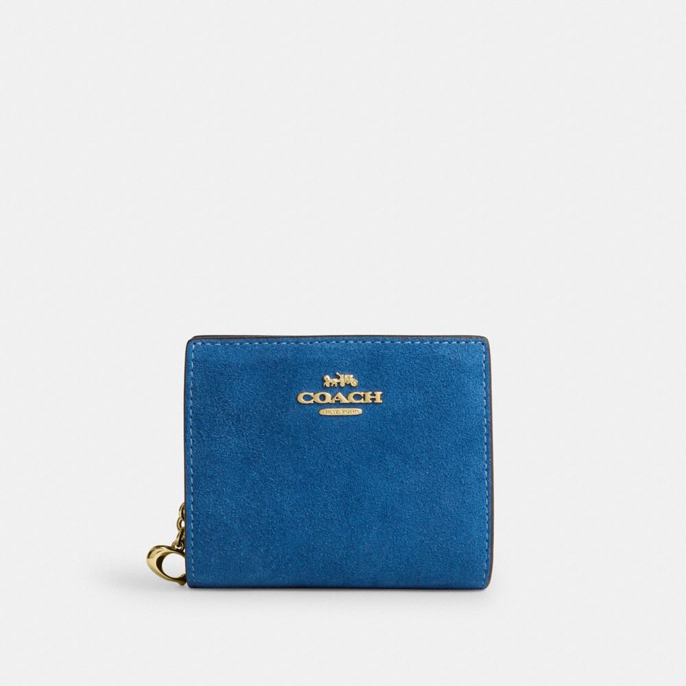 COACH®,Portefeuille à pression,suede,IM/Geai bleu,Front View