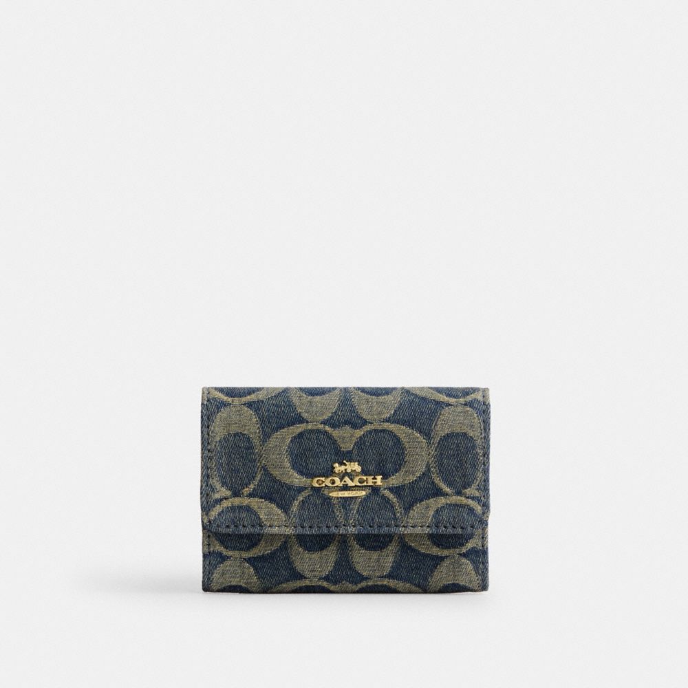 COACH®,Flap Card Case In Signature Regenerative Cotton Denim,,Front View
