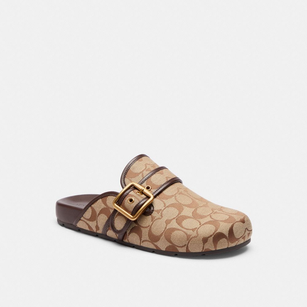 COACH®,Sabot à Boucle Archival en Jacquard Satin Signature,signature_jacquard,Kaki/érable,Front View