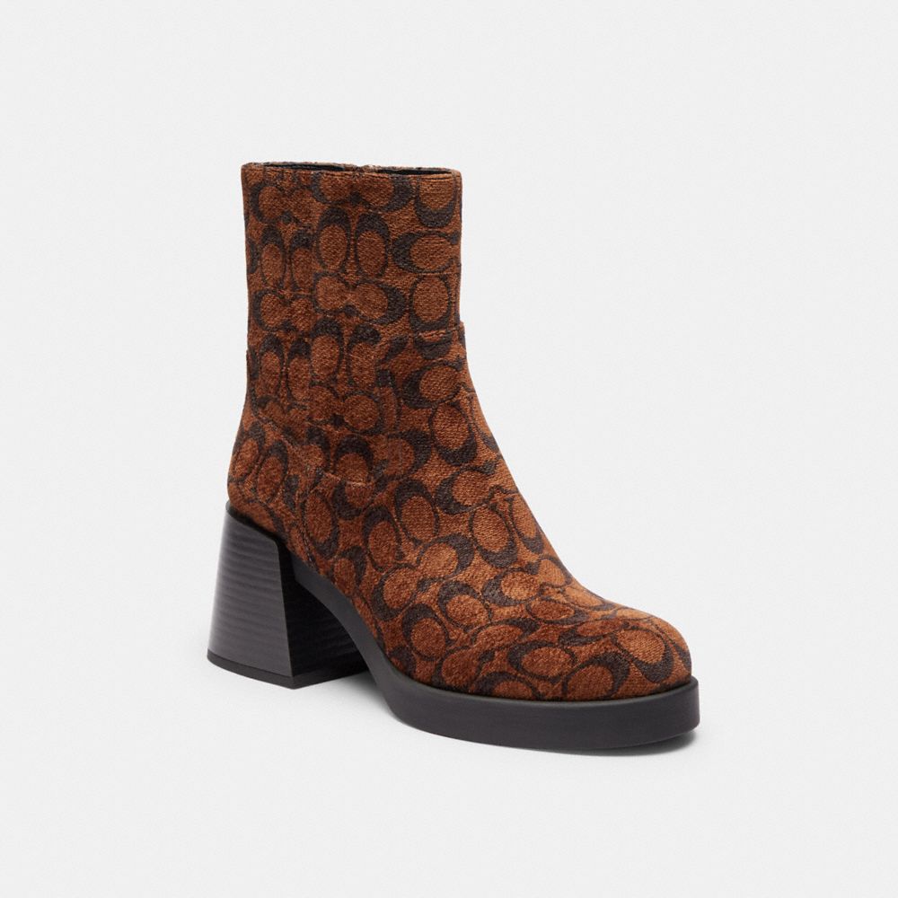 COACH®,Block Heel Boot In Signature Chenille,,Front View