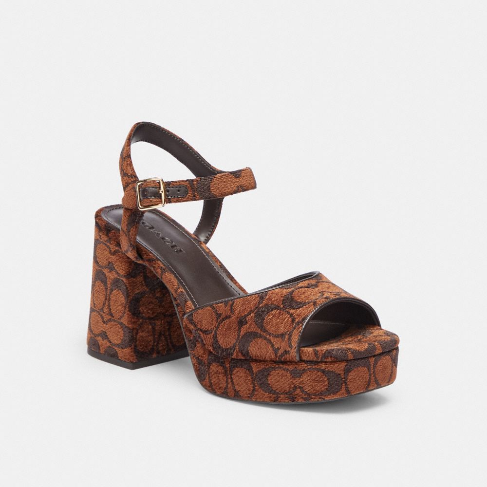 COACH®,Block Heel Sandal In Signature Chenille,,Front View