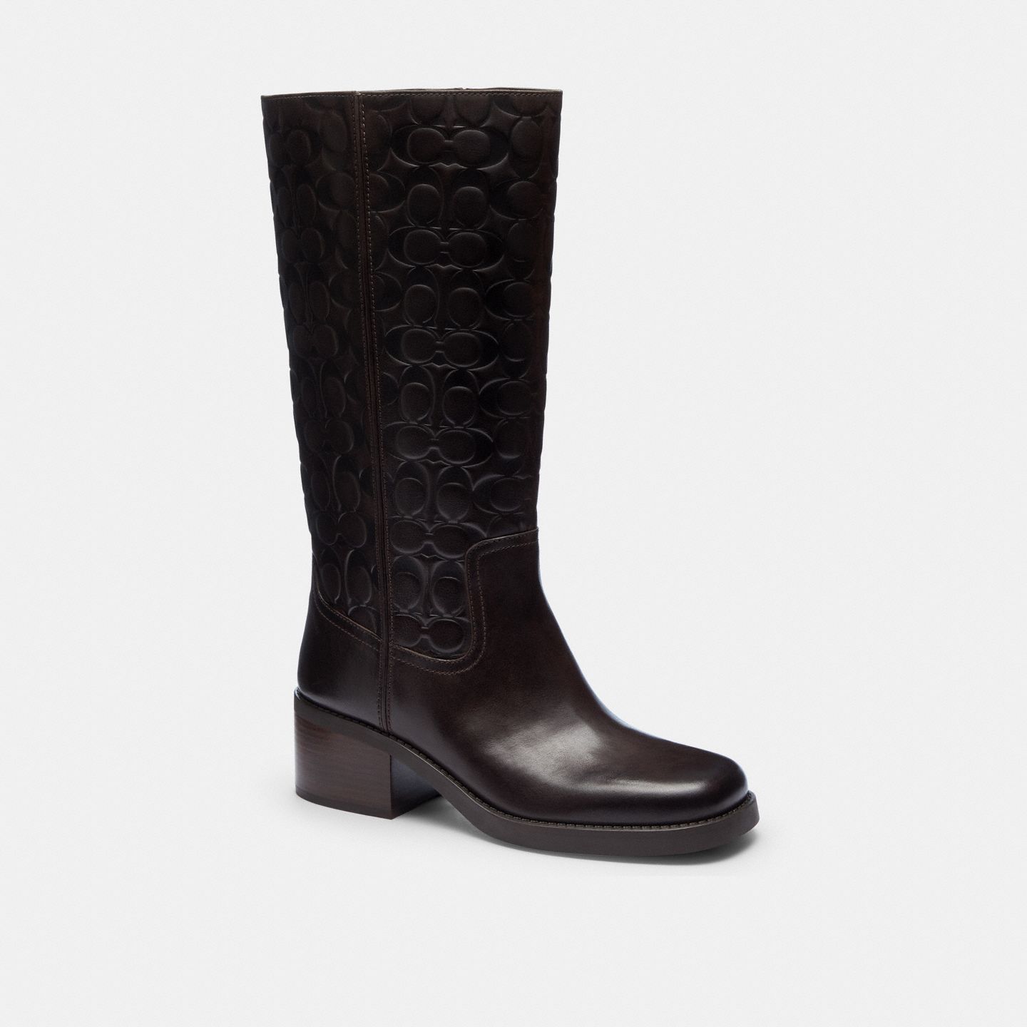 Женские ботинки Coach Tall Boot In Signature Leather, цвет: Шоколадный коричневый — фото 1