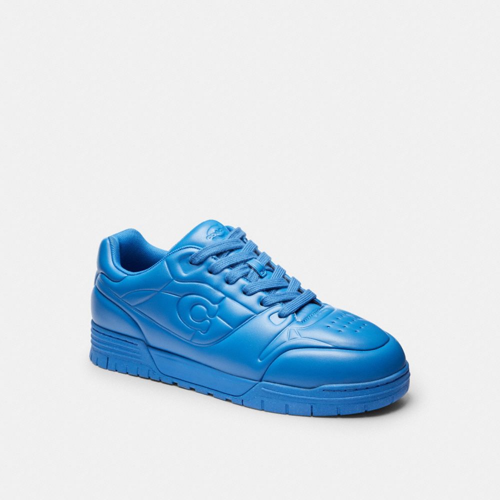COACH®,Pillow Soho Sneaker,Recycled Polyester,Rubber,Polyester,Leather,Casual,Low Top,Fabric,Logo,Traction,Sustainable,Cushio,Blue,Front View