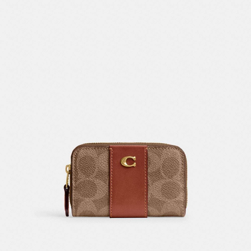 COACH®,Essential Small Zip Around Card Case In Signature UpcraftedLeather,,Front View