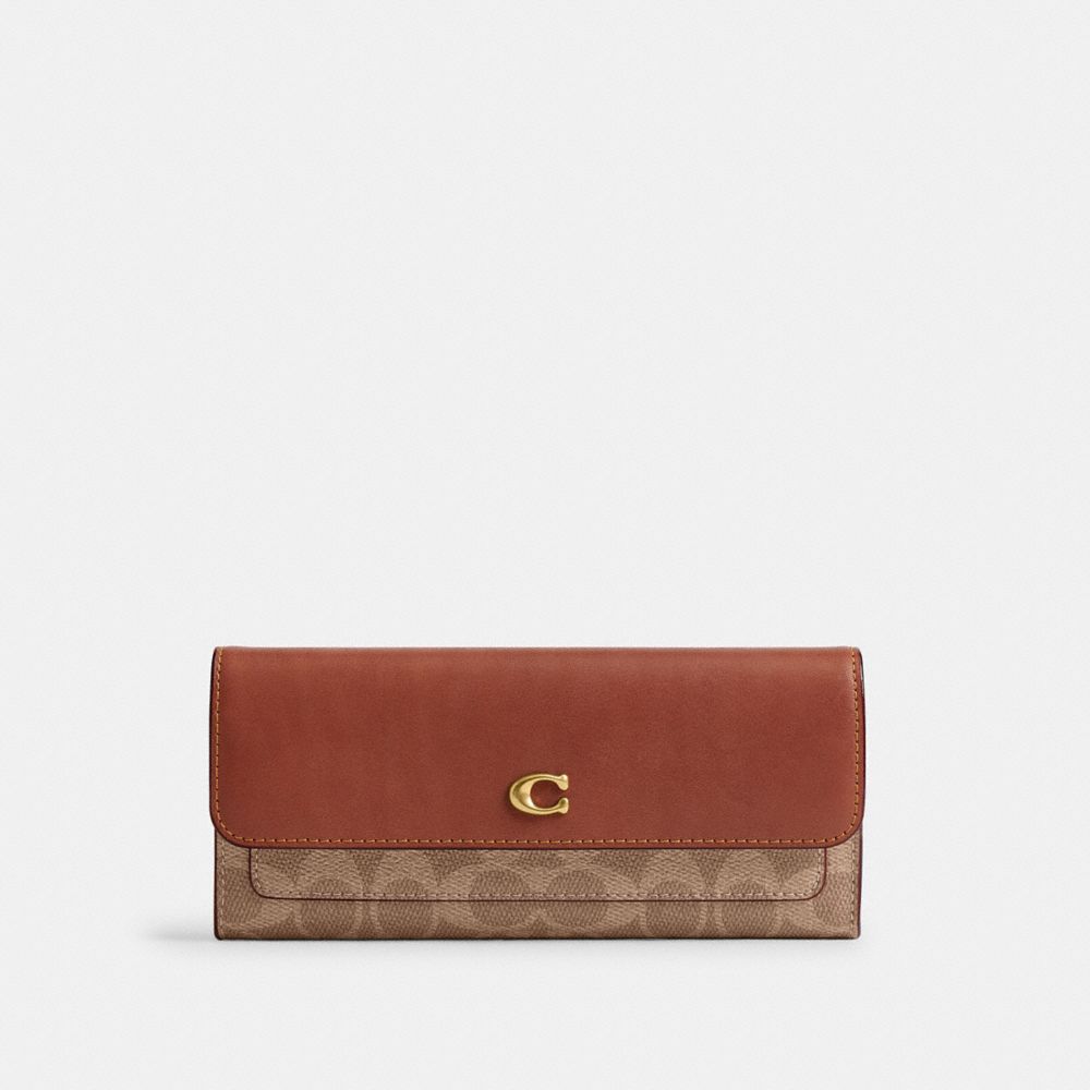 COACH®,Mila Long Flap Wallet In Signature UpcraftedLeather,,Front View