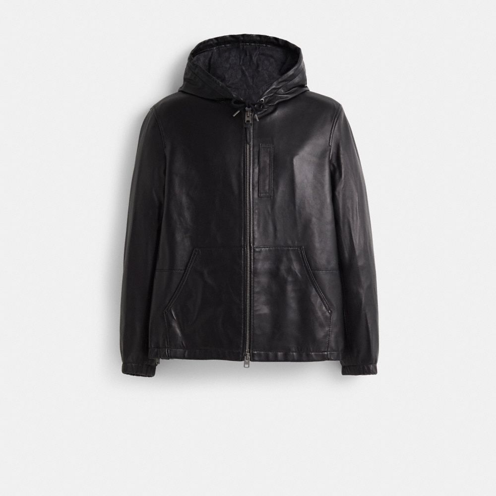 COACH®,Restored Leather Trainer,Polyester,Lambskin,Leather,Zipper,Eco-Friendly,Moisture Resistant,Windproof,Temperature Re...,Black,Front View