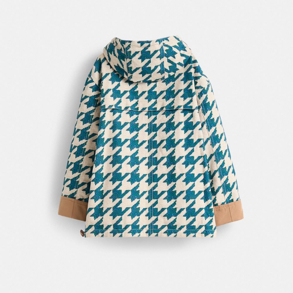 COACH®,Restored Houndstooth Hooded Jacket,Cotton,Polyester,Jacket,Zipper,Drawstring,Eco-Friendly,Ripstop,Casual,Multi Color,Back View