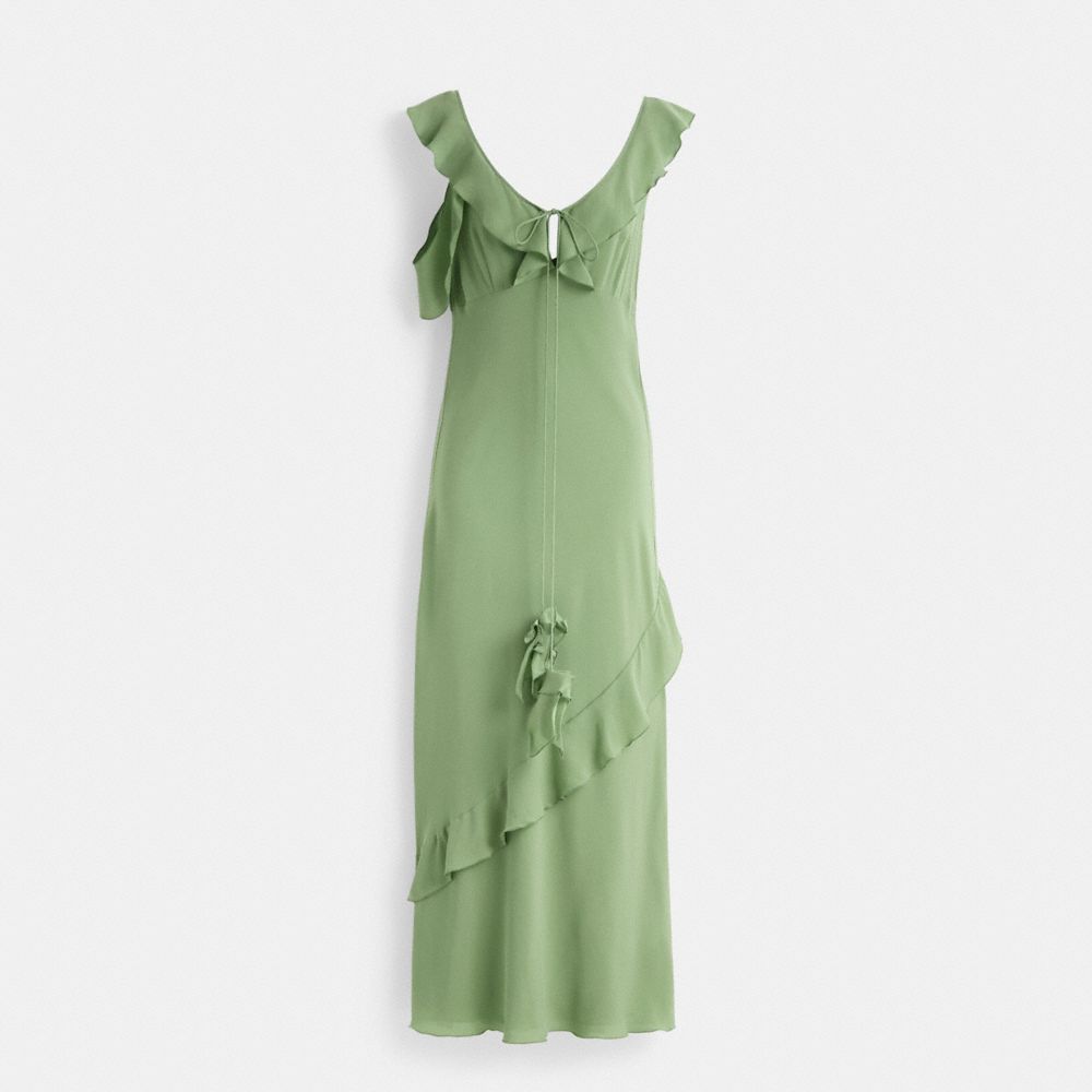 COACH®,Restored V-Neck Bias Dress,Olive,Front View