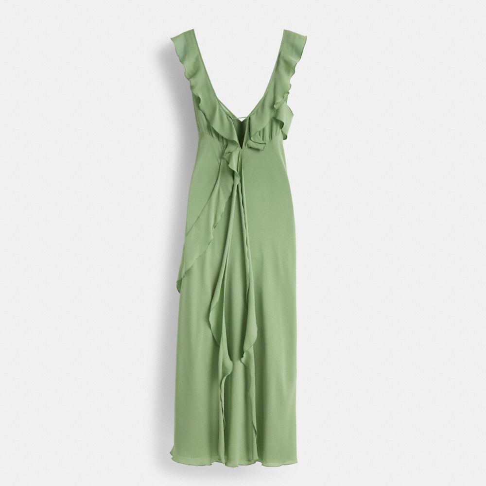 COACH®,Restored V-Neck Bias Dress,Olive,Back View