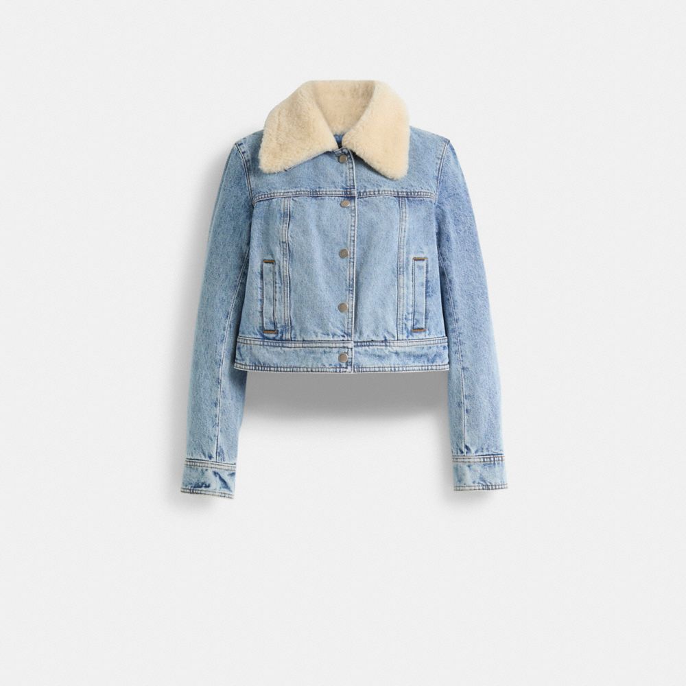 COACH®,Restored Shearling Collar Denim Jacket,,Front View