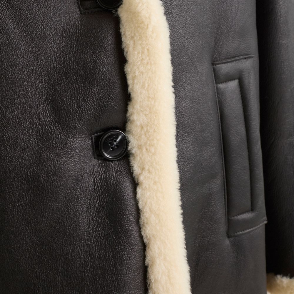 COACH®,Restored Shawl Collar Shearling Coat,Black,Scale View