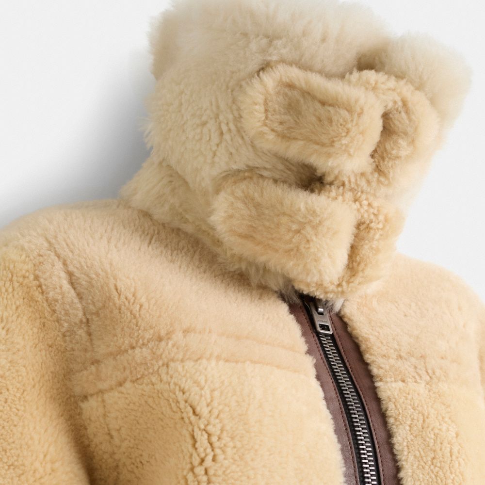 COACH®,Restored All Over Shearling Shrunken Aviator,Beige,Scale View