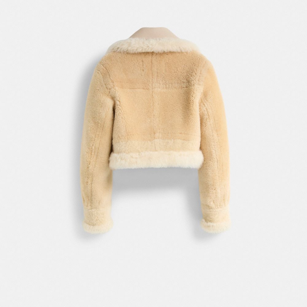 COACH®,Restored All Over Shearling Shrunken Aviator,Beige,Back View
