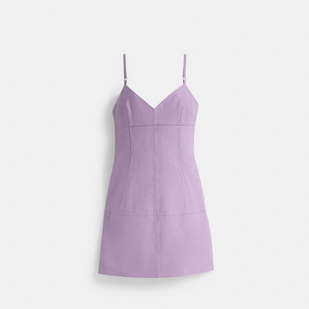 COACH®,Restored Short Leather Dress,Lavender,Front View
