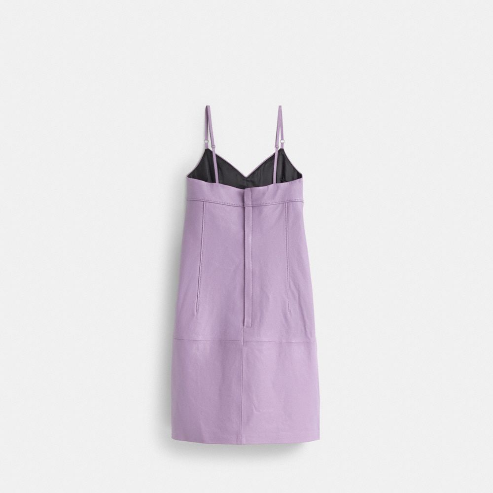 COACH®,Restored Short Leather Dress,Lavender,Back View