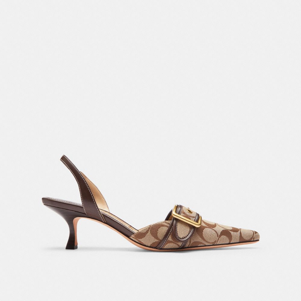 COACH®,Margot Slingback In Signature Sateen Jacquard,Recycled Cotton,Recycled Polyester,Sateen,Cotton,Leather,Fabric,Sustaina,,Angle View