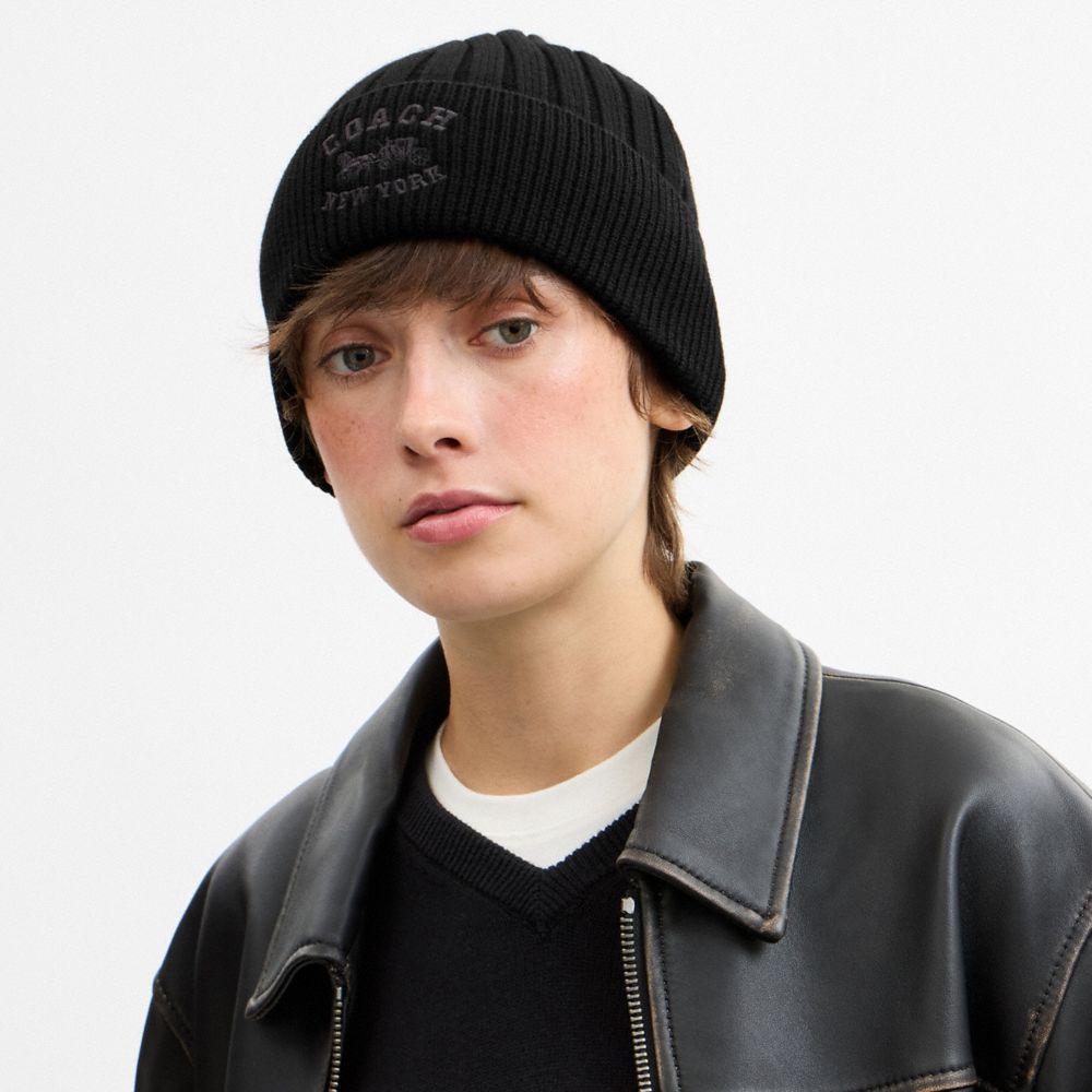 COACH®, ニット ビーニー, ファッション雑貨,ﾌﾞﾗｯｸ,Detail View
