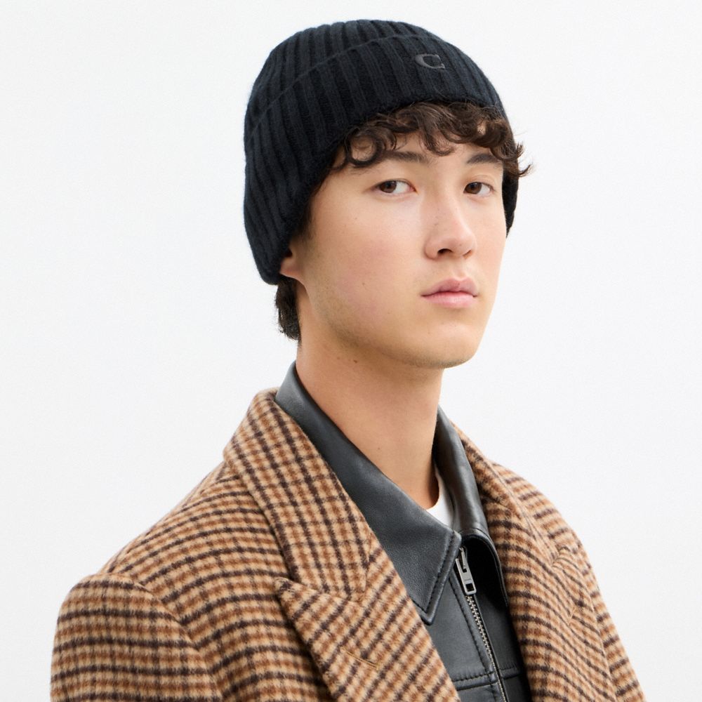COACH®, カシミヤ ビーニー, ファッション雑貨,ﾌﾞﾗｯｸ,Angle View