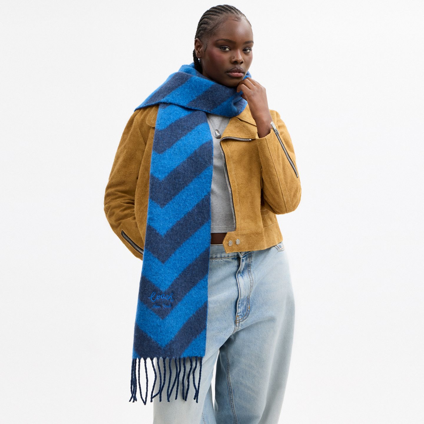 Женские аксессуары Coach Chevron Stripe Wide Muffler, цвет: Синий / Глубокий синий — фото 2