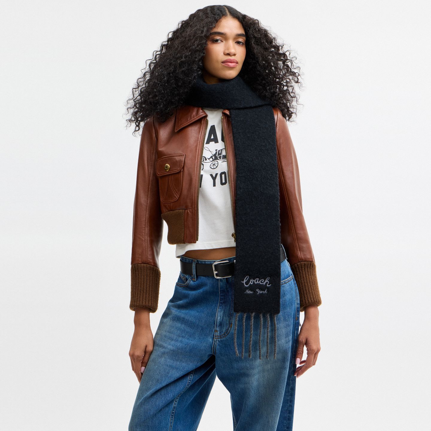 Мужские аксессуары Coach Script Skinny Muffler, цвет: Чёрный / Серый — фото 2