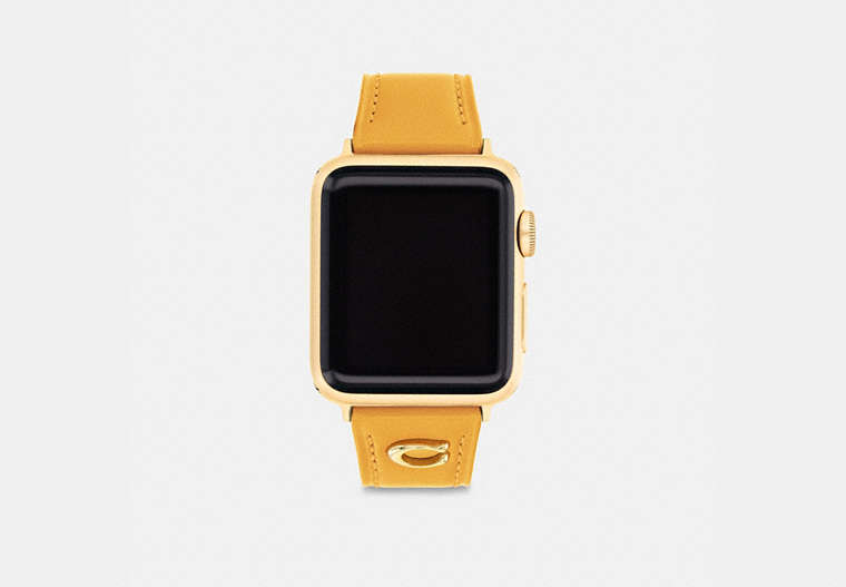COACH®,APPLE WATCH® STRAP, 38MM, 40MM AND 41MM,Leather,Yellow Gold,Front View