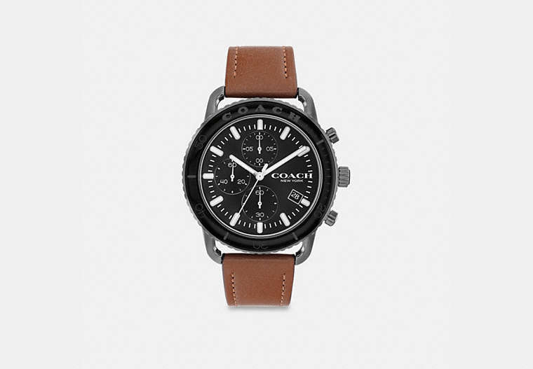 COACH®,CRUISER WATCH, 44MM,Leather,Saddle,Front View