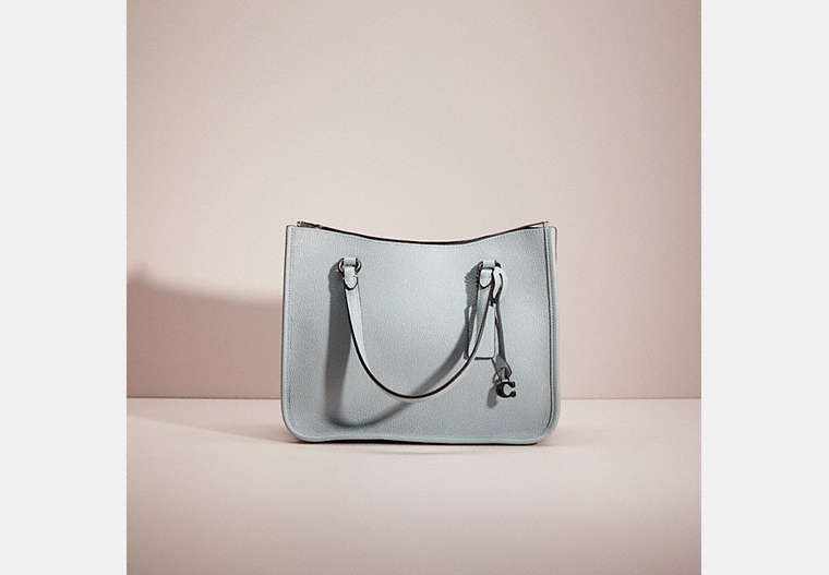 COACH®,RESTORED TYLER CARRYALL 28,Polished Pebble Leather,Medium,Pewter/Aqua,Front View