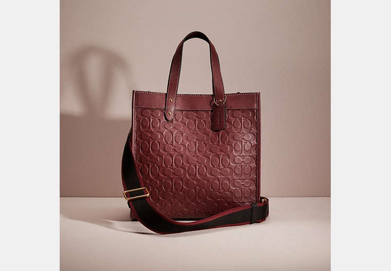 COACH®,RESTORED FIELD TOTE IN SIGNATURE LEATHER,Brass/Wine,Front View