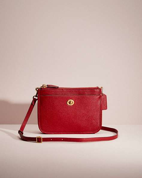 COACH®,RESTORED SLIM TURNLOCK CROSSBODY,Polished Pebble Leather,Small,Brass/Brick Red,Front View