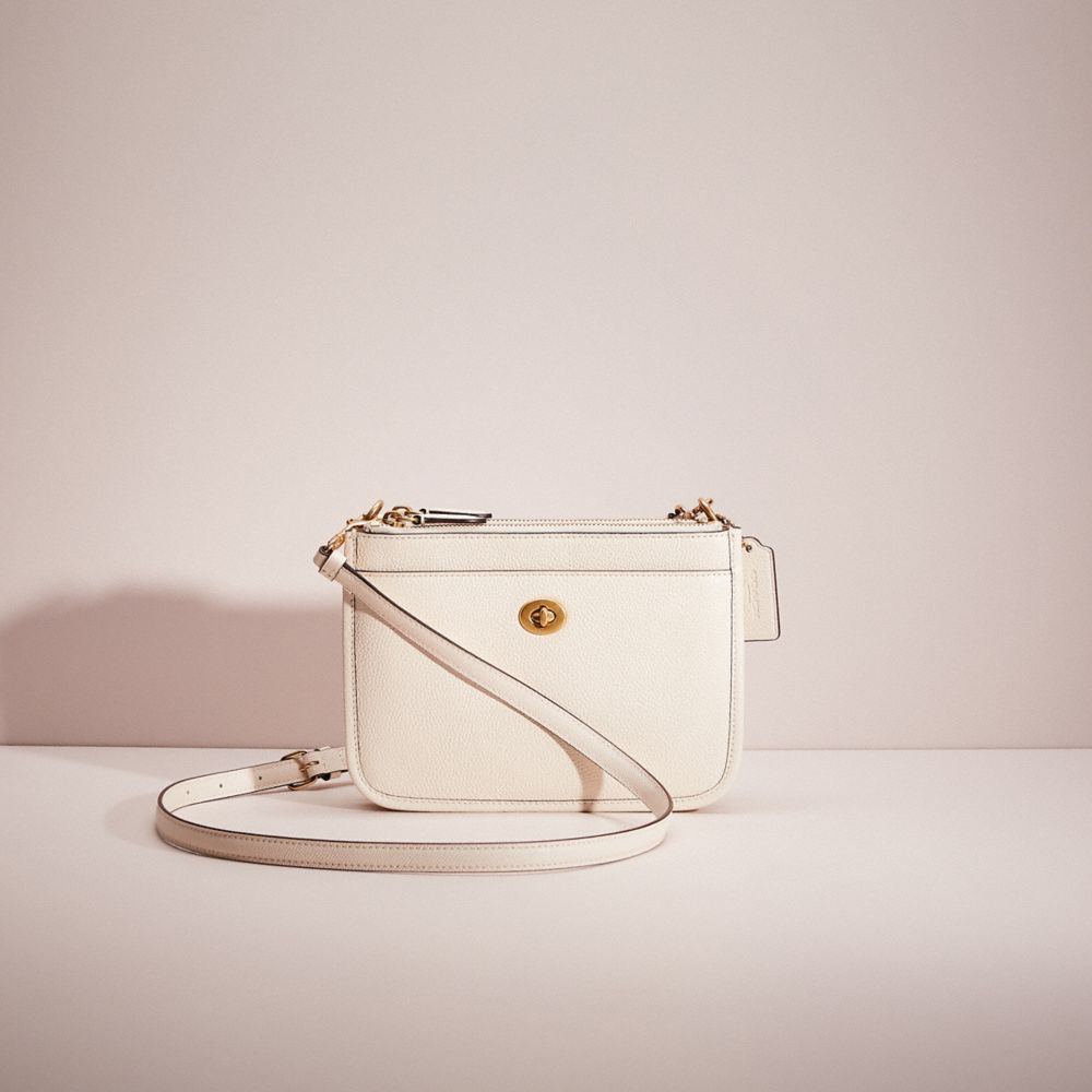COACH®,RESTORED SLIM TURNLOCK CROSSBODY,Polished Pebble Leather,Small,Brass/Chalk,Front View