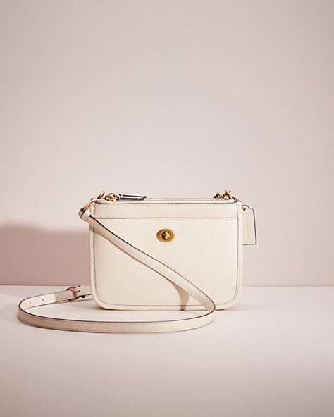 COACH®,RESTORED SLIM TURNLOCK CROSSBODY,Polished Pebble Leather,Small,Brass/Chalk,Front View