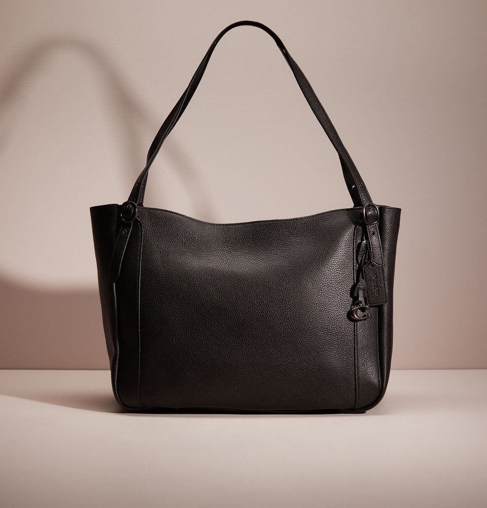 COACH®,RESTORED ALANA TOTE,Polished Pebble Leather,Large,Pewter/Black,Front View