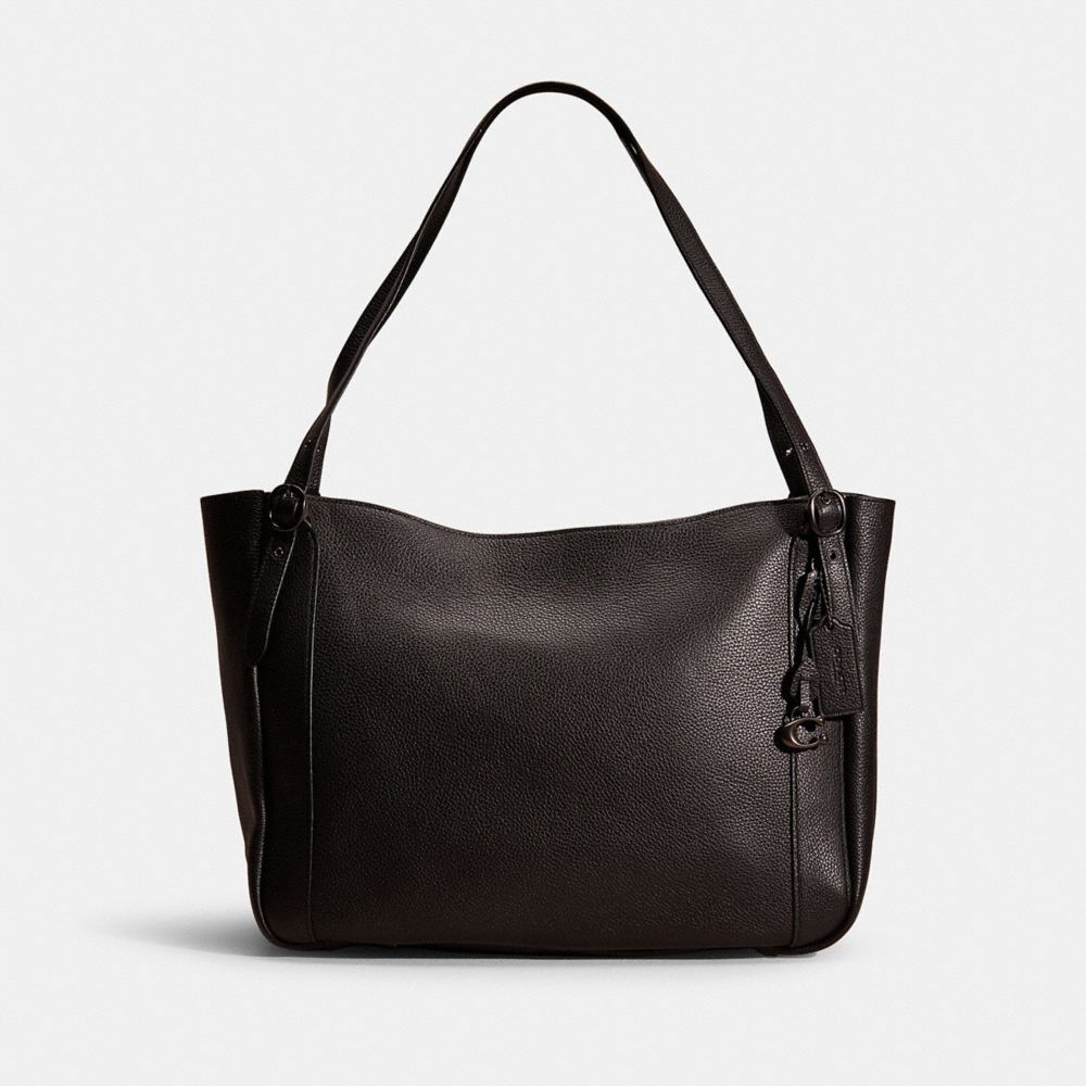 COACH®,RESTORED ALANA TOTE,Polished Pebble Leather,Large,Pewter/Black,Front View