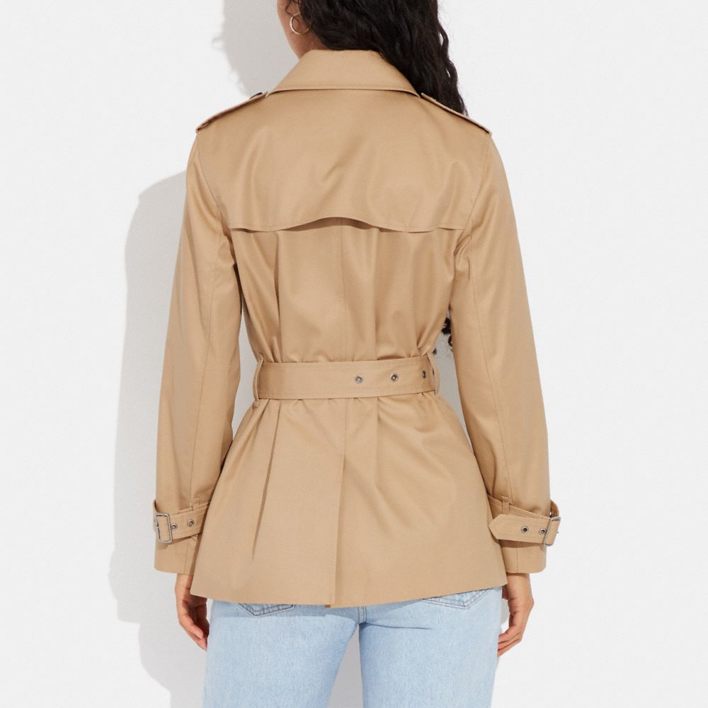 COACH®,Solid Short Trench Coat,Cotton,Polyester,Trench,Button,Work,,Scale View