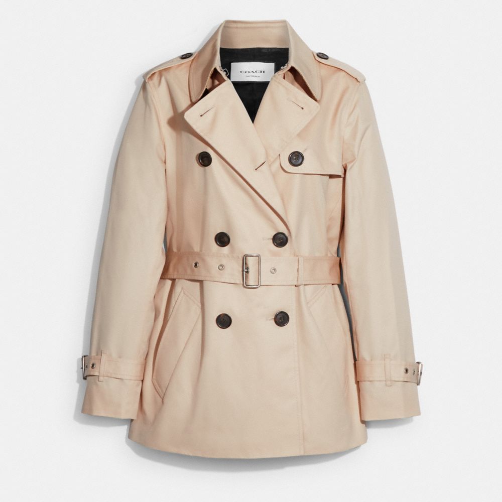 COACH®,SOLID SHORT TRENCH COAT,Quartz,Front View image number 0