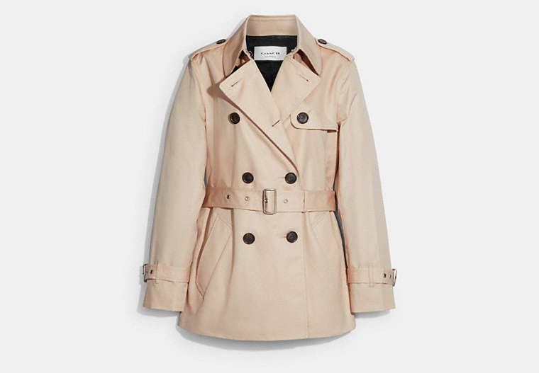 COACH®,SOLID SHORT TRENCH COAT,Quartz,Front View image number 0