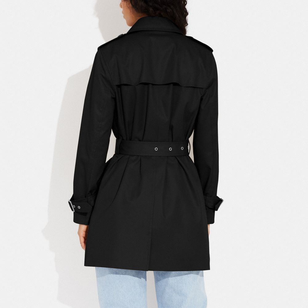 COACH®,Solid Mid Trench Coat,Viscose,Polyester,Cotton,Trench,Button,Center Back Vent,Ripstop,Work,,Scale View