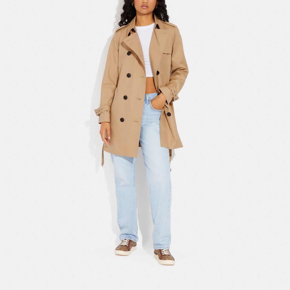 COACH®,SOLID MID TRENCH COAT,Classic Khaki,Scale View