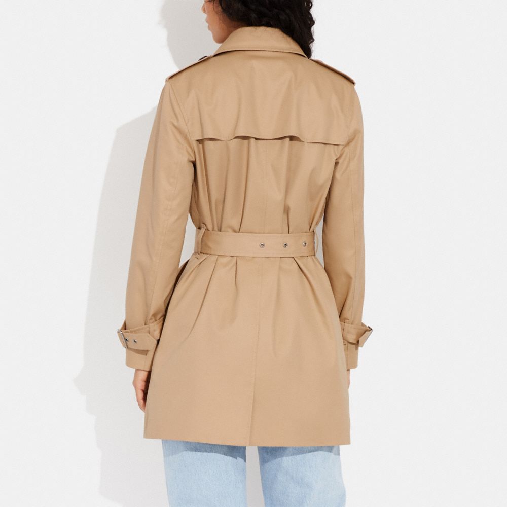 COACH®,SOLID MID TRENCH COAT,Classic Khaki,Scale View