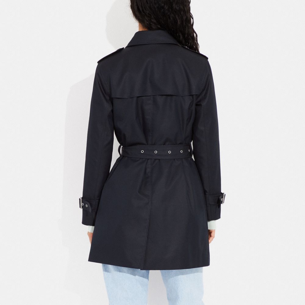 COACH®,Solid Mid Trench Coat,Viscose,Polyester,Cotton,Trench,Button,Center Back Vent,Ripstop,Work,,Scale View