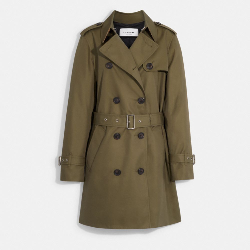 COACH®,SOLID MID TRENCH COAT,Dark Fern,Front View