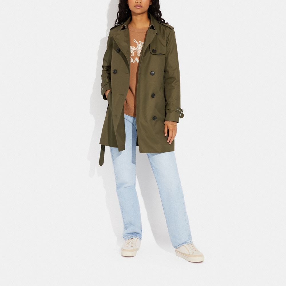 COACH®,SOLID MID TRENCH COAT,Dark Fern,Scale View