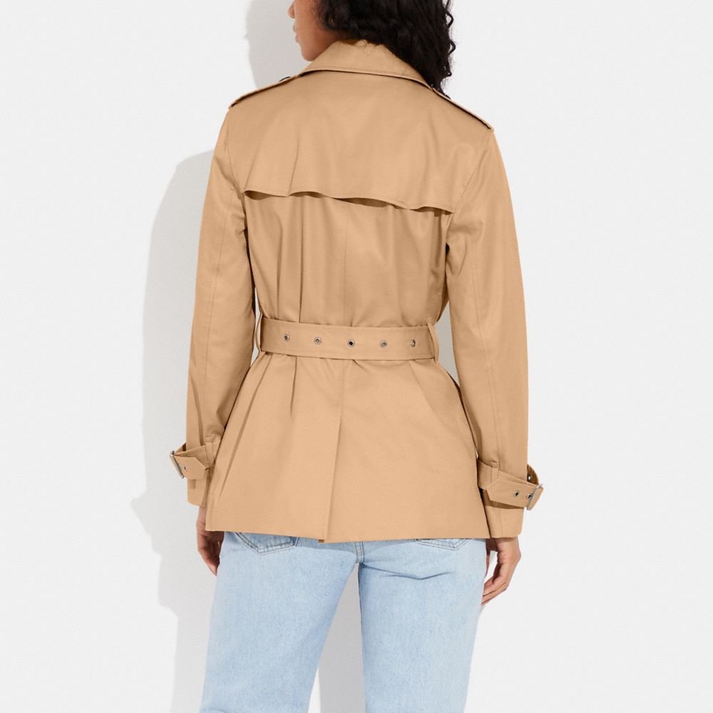 COACH®,SIGNATURE LAPEL SHORT TRENCH COAT,Classic Khaki,Scale View