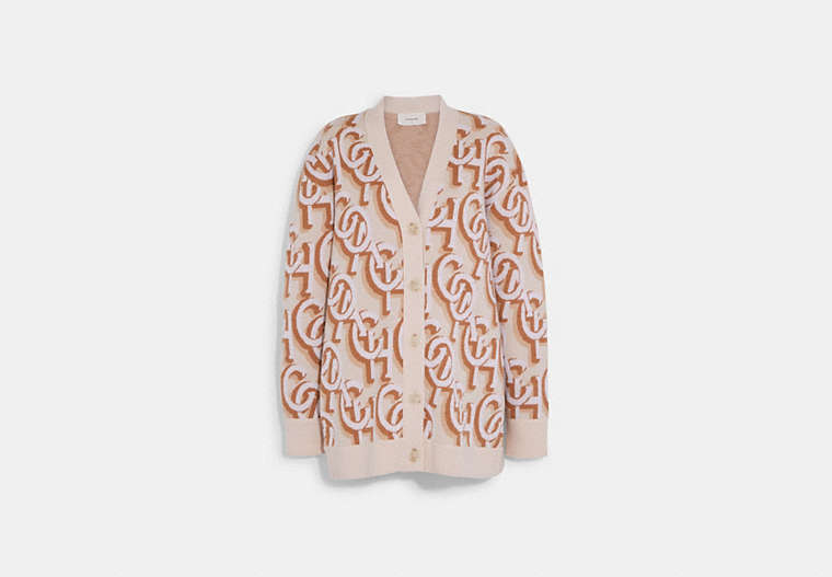 COACH®,COACH MONOGRAM PRINT CARDIGAN,Ivory Multi,Front View image number 0